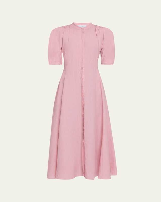 Arabella Puff-Sleeve Linen Dress